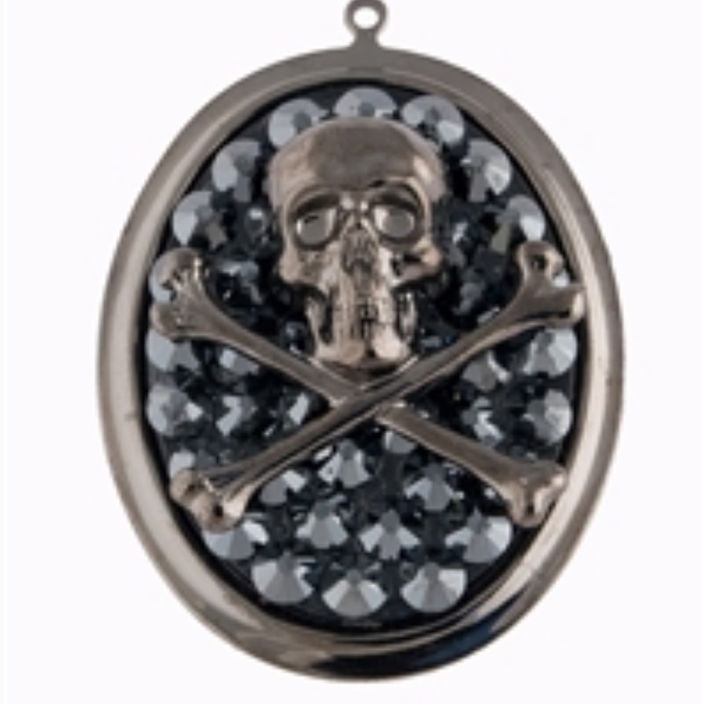SKULL BONES RHINESTONE NECKLACE - GUN METAL